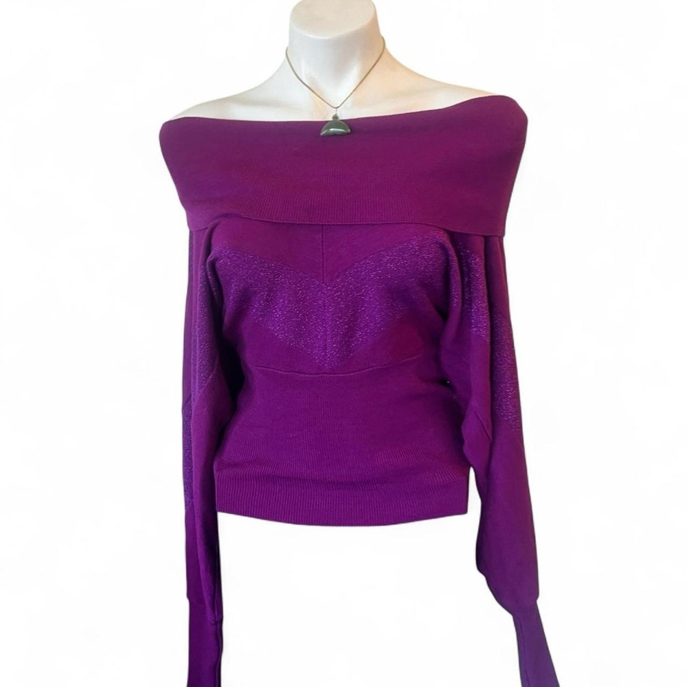 Baby Phat sparkly chevron purple off the shoulder sweater top 2000s vintage - Picture 2 of 5
